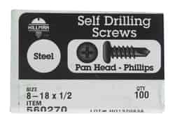 Hillman No. 8-18 x 1/2 in. L Phillips Pan Head Zinc-Plated Steel Self- Drilling Screws 100 1