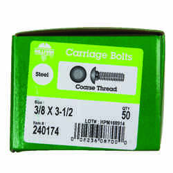 HILLMAN 3/8 Dia. x 3-1/2 in. L Zinc-Plated Steel Carriage Bolt 50 pk