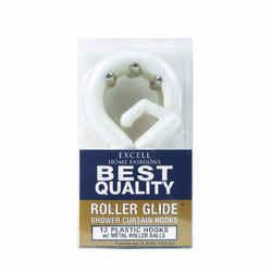 Excell White White Plastic Roller Glide Shower Curtain Rings 12 pk