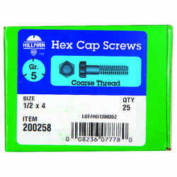 HILLMAN 1/2 in. Dia. x 4 in. L Heat Treated Zinc Steel Hex Head Cap Screw 25 box