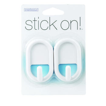 InterDesign White Plastic Small stick on! Hook 0.2 lb. 2 pk 3/4 in. L