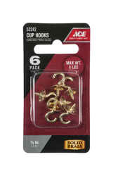 Ace Small Polished Brass Green Brass 0.1875 in. L 8 lb. 6 pk Cup Hook