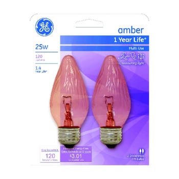 GE Lighting 25 watts F15 Incandescent Amber Light Bulb 120 lumens Amber Flame Tip 2 pk