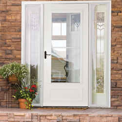 LARSON 81 in. H x 36 in. W Vinyl/Wood White Mid-View Reversible Self-Storing Storm Door