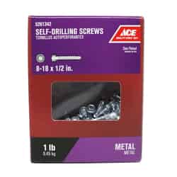 Ace 8-18 Sizes x 1/2 in. L Hex Hex Washer Head Zinc-Plated Self- Drilling Screws 1 lb. Steel