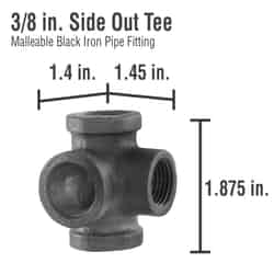 Pipe Decor 3/8 in. FIP 3/8 in. Dia. FIP Black Malleable Iron Outlet Tee No