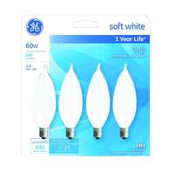 GE Lighting 60 watts CA10 Incandescent Light Bulb 640 lumens Soft White Bent Tip 4 pk