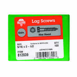 HILLMAN 2-1/2 in. L x 5/16 in. Hex Hot Dipped Galvanized Steel Lag Screw 100 pk