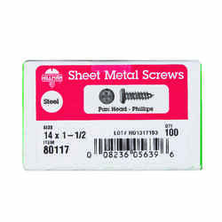 HILLMAN 14 x 1-1/2 in. L Phillips Pan Head Steel Sheet Metal Screws 100 per box Zinc-Plated