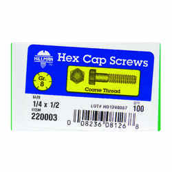 HILLMAN 1/4 in. Dia. x 1/2 in. L Heat Treated Yellow Dichromate Hex Head Cap Screw 100 box
