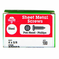 HILLMAN 4 x 3/8 in. L Zinc-Plated Pan Head Sheet Metal Screws 100 per box Steel Phillips