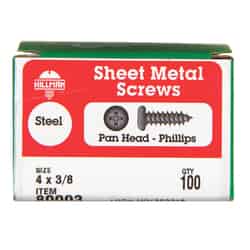 HILLMAN 4 x 3/8 in. L Zinc-Plated Pan Head Sheet Metal Screws 100 per box Steel Phillips