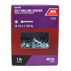 Ace 1-1/2 in. L x 12-14 Sizes Hex Washer Head Zinc-Plated Hex Self- Drilling Screws Steel 1 lb