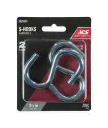 Ace Small Zinc-Plated Silver Steel 3-1/4 in. L S-Hook 2 pk 240 lb.