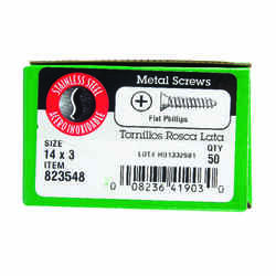 Hillman No. 14 x 3 in. L Phillips Flat Head Stainless Steel Sheet Metal Screws 50 1 pk