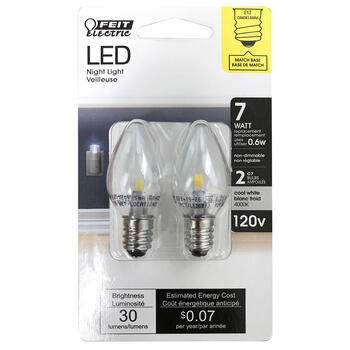 Feit Electric C7 E12 (Candelabra) LED Bulb White 2 Watt Equivalence 2 pk