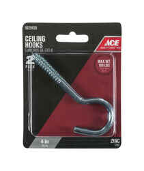 Ace Small Zinc-Plated Steel Silver Ceiling Hook 100 lb. 2 pk 4.0625 in. L