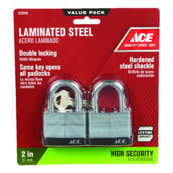 Ace 2 in. W x 1-1/16 in. L x 1-1/2 in. H Steel Double Locking Padlock 2 pk Keyed Alike