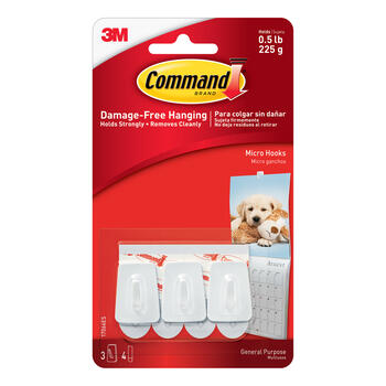 3M Command Small Hook 1-1/8 in. L Plastic 3 pk