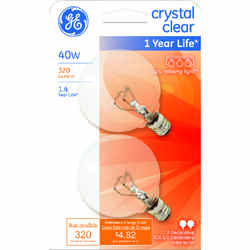 GE Lighting 40 watts G16.5 Incandescent Bulb 320 lumens White Globe 2 pk