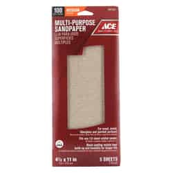 Ace 11 in. L X 4-1/2 in. W 100 Grit Aluminum Oxide Sandpaper 5 pk