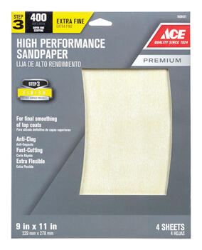 Ace 11 in. L X 9 in. W 400 Grit Aluminum Oxide Sandpaper 4 pk