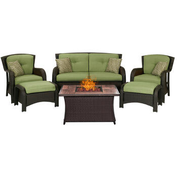 Hanover Strathmere 6 pc Espresso Steel Traditional Fire Pit Set Cilantro Green