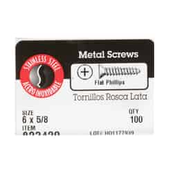 Hillman No. 6 x 5/8 in. L Phillips Flat Head Stainless Steel Sheet Metal Screws 100 1 pk