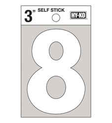 Hy-Ko 3 in. White Vinyl Self-Adhesive Number 8 1 pc.
