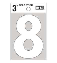 Hy-Ko 3 in. White Vinyl Self-Adhesive Number 8 1 pc.