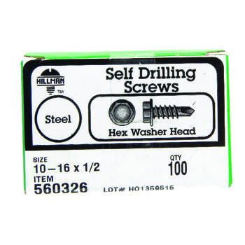 Hillman No. 10-16 x 1/2 in. L Hex Washer Head Zinc-Plated Steel Self- Drilling Screws 100 1 p