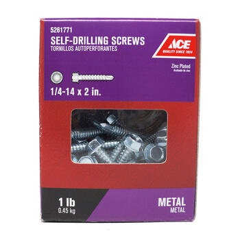 Ace 1/4-14 Sizes x 2 in. L Hex Washer Head Steel Self- Drilling Screws 1 lb. Hex Zinc-Plated