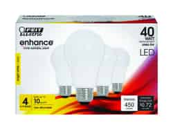 Feit Electric Enhance A19 E26 (Medium) LED Bulb Bright White 40 watt Watt Equivalence 4 pk