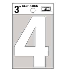 Hy-Ko 3 in. White Vinyl Self-Adhesive Number 4 1 pc.