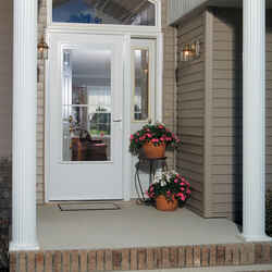 LARSON 81 in. H x 32 in. W Mid-View Self-Storing Storm Door White Vinyl/Wood