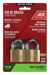 Ace 1-1/2 in. W x 17/32 in. L x 1-5/16 in. H Double Locking Padlock 2 pk Keyed Alike Brass