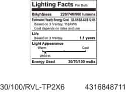 GE Lighting Reveal 30/70/100 watts A21 Incandescent Bulb 220/740/960 lumens Soft White 1 pk A-L