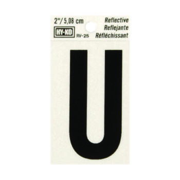 Hy-Ko 2 in. Reflective Black Vinyl Self-Adhesive U Letter