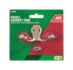 Ace 1-3/4 in. L Bright Brass Brass Small Double Garment Hook 1 pk Gold