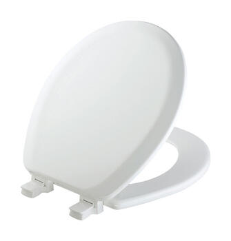 Mayfair Never Loosens Round White Molded Wood Toilet Seat