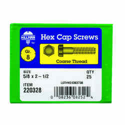 HILLMAN 5/8 in. Dia. x 2-1/2 in. L Heat Treated Yellow Dichromate Hex Head Cap Screw 25 box