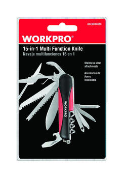 WorkPro Black/Red Stainless Steel Multi-Function Knife