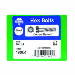 HILLMAN 1/4 in. Dia. x 4 in. L Zinc Plated Steel Hex Bolt 100 box