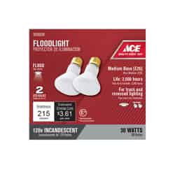 Ace 30 watts R20 Incandescent Light Bulb R20 Frosted Floodlight 215 lumens 2 pk