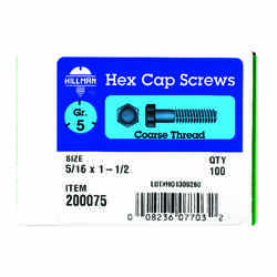HILLMAN 5/16 in. Dia. x 1-1/2 in. L Heat Treated Zinc Steel Hex Head Cap Screw 100 box