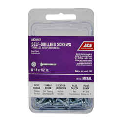 Ace No. 8 x 1/2 in. L Phillips Pan Head Zinc-Plated Steel Self- Drilling Screws