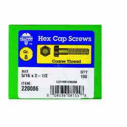 HILLMAN 5/16 in. Dia. x 2-1/2 in. L Heat Treated Yellow Dichromate Hex Head Cap Screw 100 box