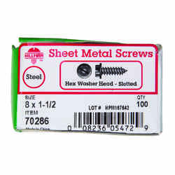 HILLMAN 1-1/2 in. L x 8 Slotted Hex Washer Steel Sheet Metal Screws 100 per box Zinc-Plated