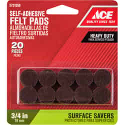 Ace Felt Self Adhesive Pad Brown Round 3/4 in. W 20 pk