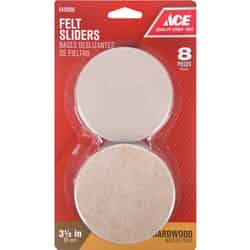 Ace Felt/Plastic Floor Slide Beige Round 3-1/2 in. W x 3-1/2 in. L 8 pk